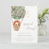 エコグリーンホットエアバルーンライオンキッド誕生日招待状 サンキューカード (スタンド正面)