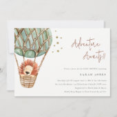 エコグリーンホットエアバルーンライオンベビーシャワー招待状 サンキューカード (正面)