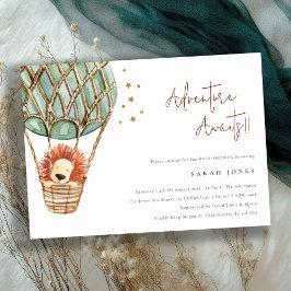 エコグリーンホットエアバルーンライオンベビーシャワー招待状 サンキューカード