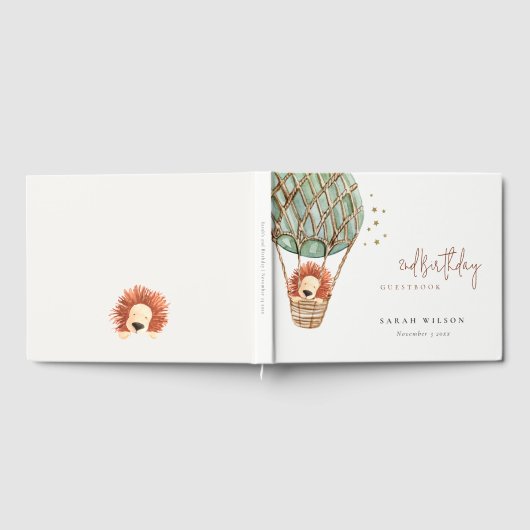 エコグリーンホットエアバルーンライオンマジカルベイビーシャワー ゲストブック (全面)