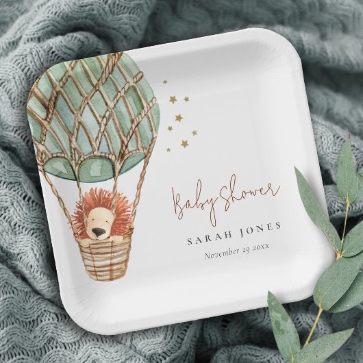 エコグリーンホットエアバルーンライオンマジカルベイビーシャワー ペーパープレート