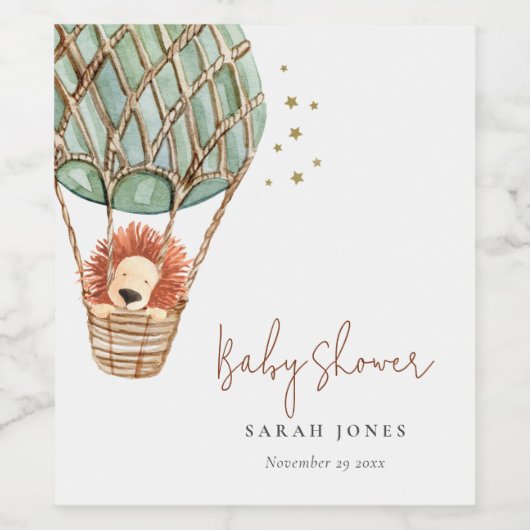 エコグリーンホットエアバルーンライオンマジカルベイビーシャワー ワインラベル (シングルラベル)