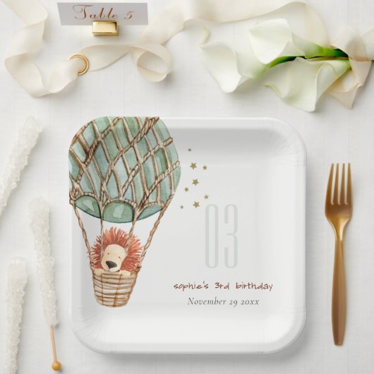 エコグリーンホットエアバルーンライオン子供の誕生日 ペーパープレート (ウェディング)