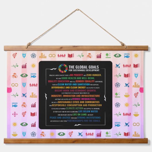 エコシックSDGタペストリー – 地球に優しデコットフォーホーム 吊り下げ型タペストリー (正面)