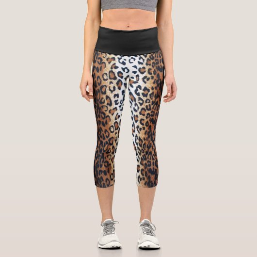 エコノミーキュートスタイリッシュブラックヒョウアニマルプリント カプリレギンス (正面)