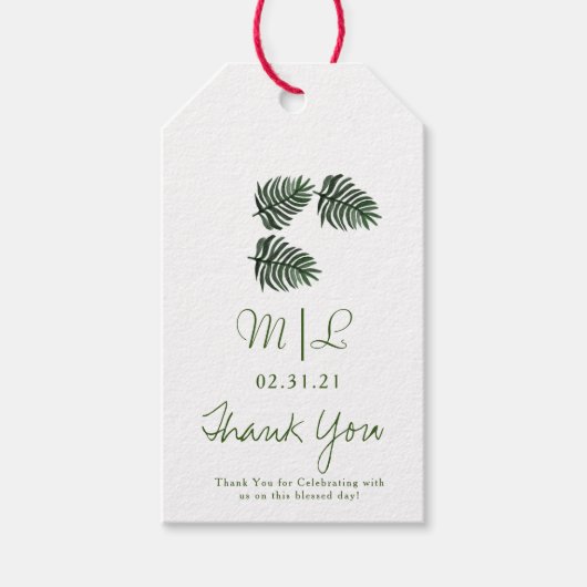 エコフレンドリーな結婚式の手描きパームグリーン ギフトタグ (正面)