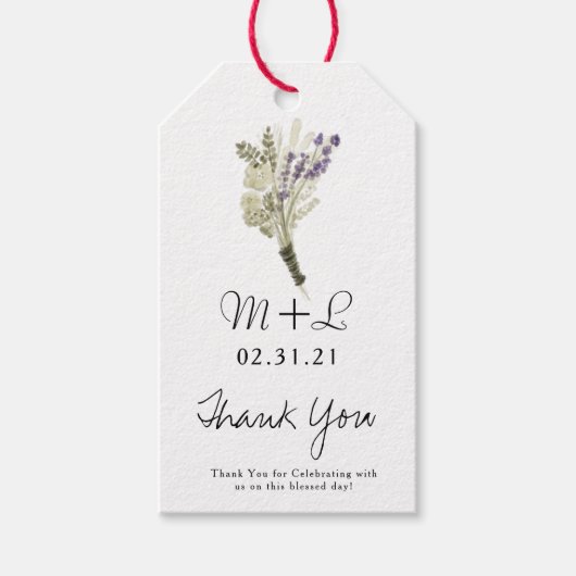 エコフレンドリーな結婚式の手描きラベンダー水彩 ギフトタグ (正面)