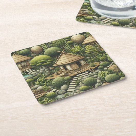 エコフレンドリー園と建物調和 スクエアペーパーコースター (アングル)