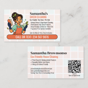 エコフレンドリー グリーン クリーニング QR カートゥーン ナチュラル メイド 名刺