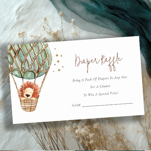 エコホットエアバルーンライオンおむつラッフルベビーシャワー エンクロージャーカード