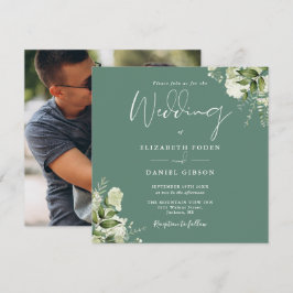 エコロジカルグリーンフローラルフォトスクエアウェディング 招待状