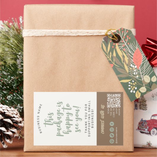 エコ手作りミニマルナチュラルセージ緑ブラウン 長方形シール (クリスマス)