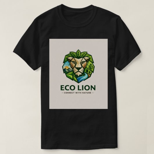 エコ・ネイチャー幾何学ライオン Tシャツ (デザイン正面)