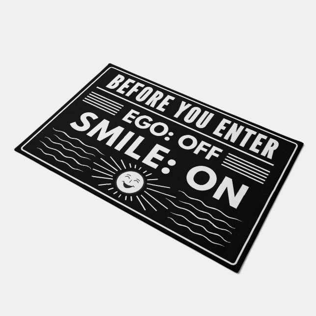 エゴオフ、スマイルオン、ホストのデザインモダン ドアマット (アングル)