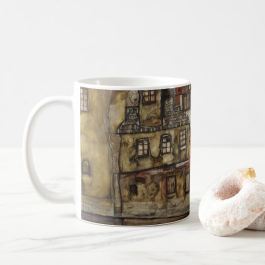 エゴン・シーレによる川のほとりの家の壁 コーヒーマグカップ (ドーナツ)