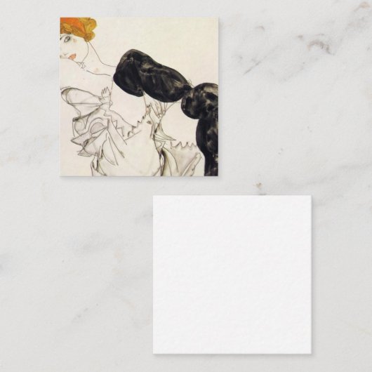 エゴン・シーレ – ブラックストッキングの女性 スクエア名刺 (正面/裏面)