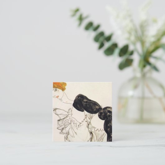 エゴン・シーレ – ブラックストッキングの女性 スクエア名刺 (スタンド正面)