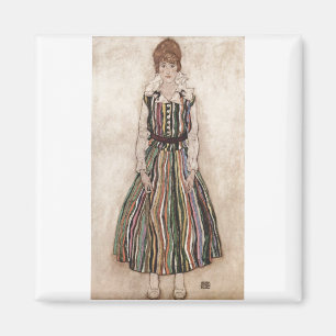 エゴンSchiele -ストライプのな服1915年のイーディスSchiele マグネット
