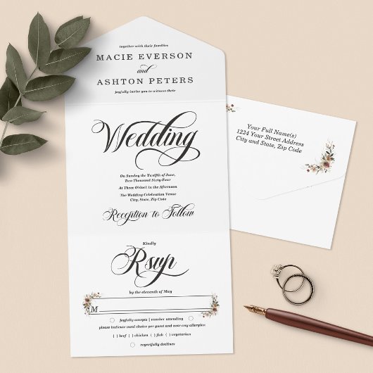 エザーアルエレガンスクラシックホワイトウォーター結婚カラー オールインワン招待状