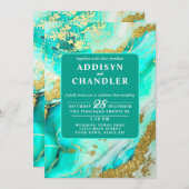 エザーアルエレガンスターコイズインスパイアゲオ結婚ーズ 招待状 (正面/裏面)