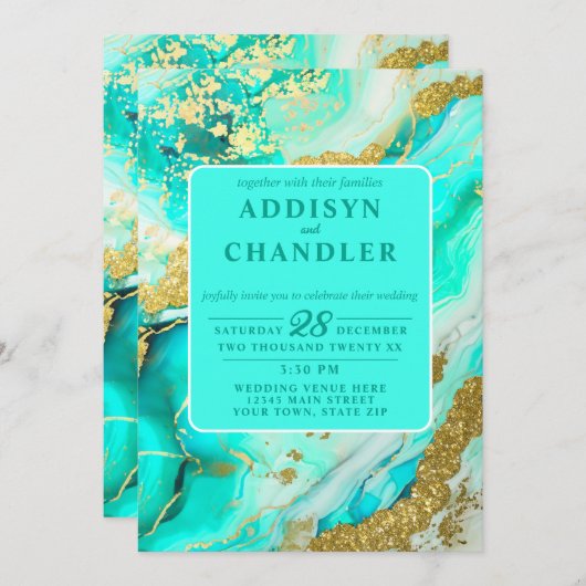 エザーアルエレガンスターコイズインスパイアゲオ結婚ーズ 招待状 (正面/裏面)