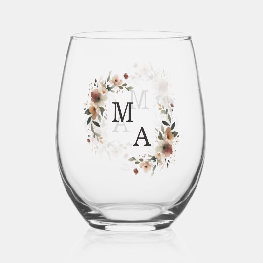 エザーアルエレガンスボホリース結婚ズモノグラム ステムなしワイングラス (正面)