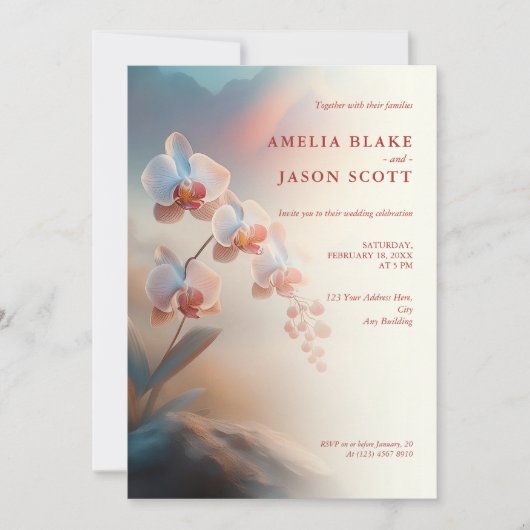 エザーアルカラーズホワイトオーキッド結婚ズ 招待状 (正面)
