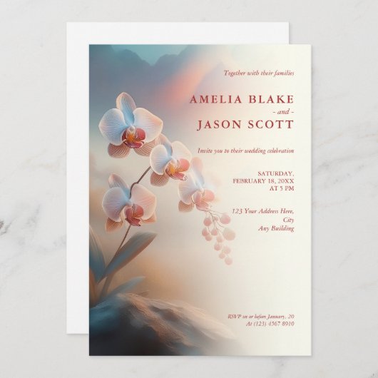 エザーアルカラーズホワイトオーキッド結婚ズ 招待状 (正面/裏面)