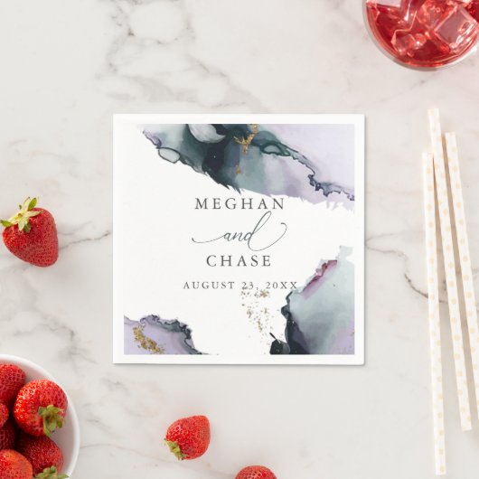 エザーアルスモーキーアメジストとダスティーブルー抽象芸術 スタンダードカクテルナプキン (インサイチュ)