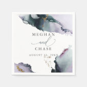 エザーアルスモーキーアメジストとダスティーブルー抽象芸術 スタンダードカクテルナプキン (正面)