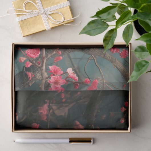 エザーアルホワイトピーコック、さくらんぼ花咲き木 薄葉紙 (ギフト)