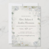 エザーアルホワイトフローラセージグリーンティール（緑がかった色）アイボリー 招待状 (正面)