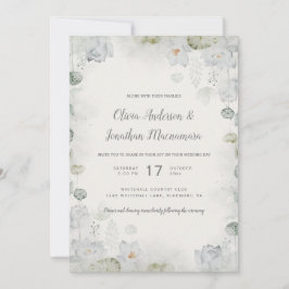 エザーアルホワイトフローラセージグリーンティール(緑がかった色)アイボリー 招待状