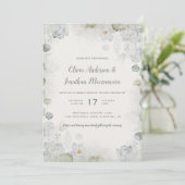 エザーアルホワイトフローラセージグリーンティール（緑がかった色）アイボリー 招待状 (スタンド正面)