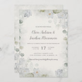 エザーアルホワイトフローラセージグリーンティール（緑がかった色）アイボリー 招待状 (正面/裏面)