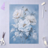 エザーアルホワイト&ブルーフローラブーケデコページ 薄葉紙 (クラフト)