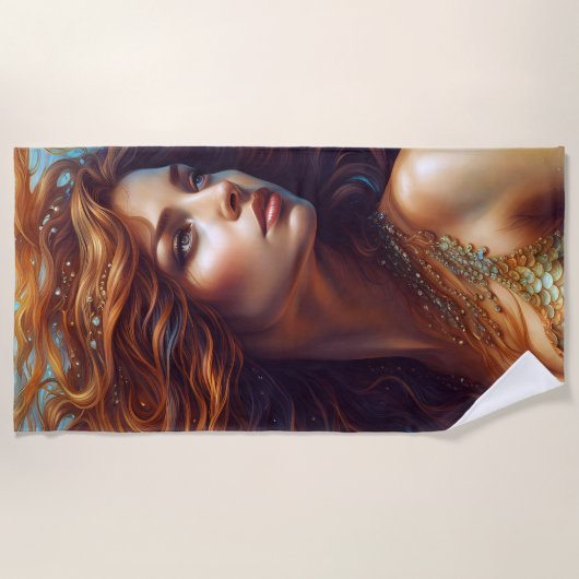 エザーアルマーメイドアートプリントファンタジー水中海 ビーチタオル (正面)