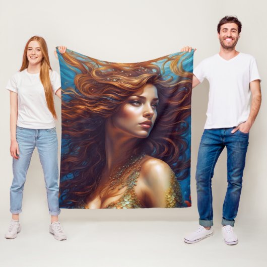 エザーアルマーメイドアートプリントファンタジー水中海 フリースブランケット (インサイチュ)