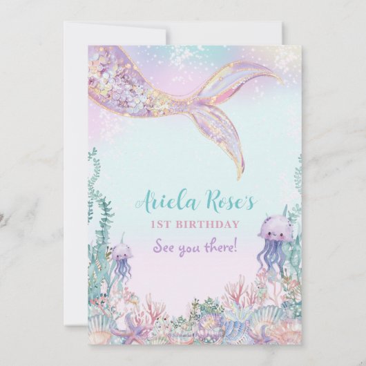エザーアルマーメイドバッシュザシープール誕生日 招待状 (裏面)
