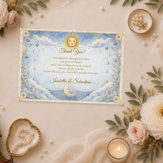 エシリアルな天体太陽と月の結婚式 サンキューカード