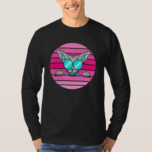 エジカッコいいプトレトロ猫の夕日 Tシャツ (正面)