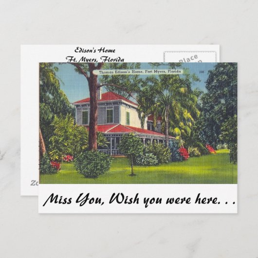 エジソンの家、フロリダ州フォートマイヤーズ ポストカード (正面/裏面)