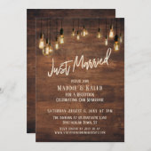 エジソンライト付きブラウンウッドウォール、挙式終了 招待状 (正面/裏面)