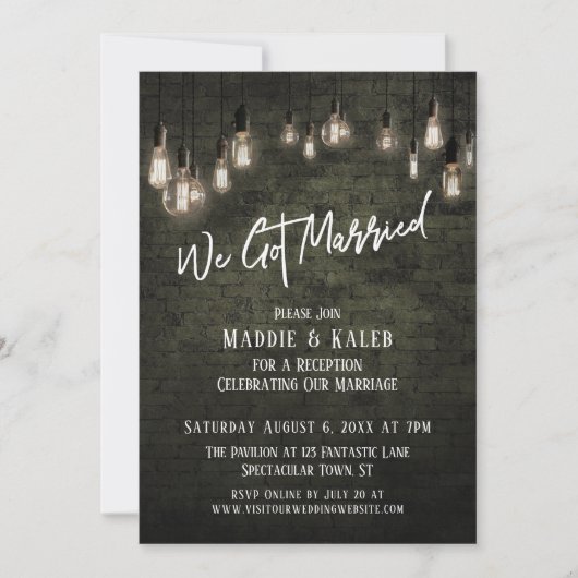 エジソンライト付き工業レンガの結婚しました 招待状 (正面)