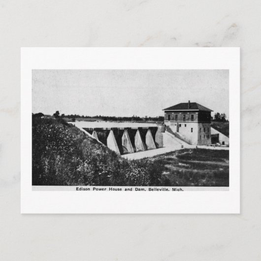 エジソン発電所およびダム ベルビル、ミシガン州 ポストカード (正面)