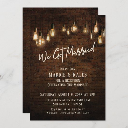 エジソン電球が灯るレンガの結婚しました 招待状 (正面/裏面)