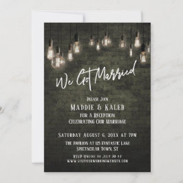 エジソン電球が灯るレンガの結婚式「私たちは結婚しました」 招待状