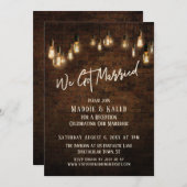 エジソン電球が飾られたレンガの結婚しました 招待状 (正面/裏面)