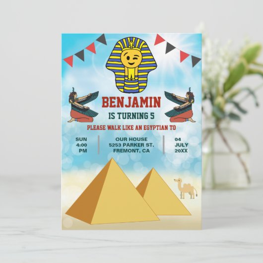 エジプおもしろいトファラオキング誕生日招待状 招待状 (スタンド正面)
