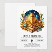 エジプエレガントトウォーターカラーピラミッド誕生日 招待状 (正面/裏面)